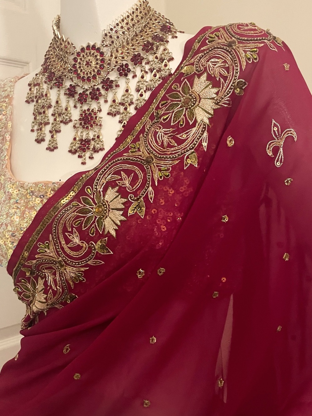 Elegant Maroon Embroidered Saree with Gold Border